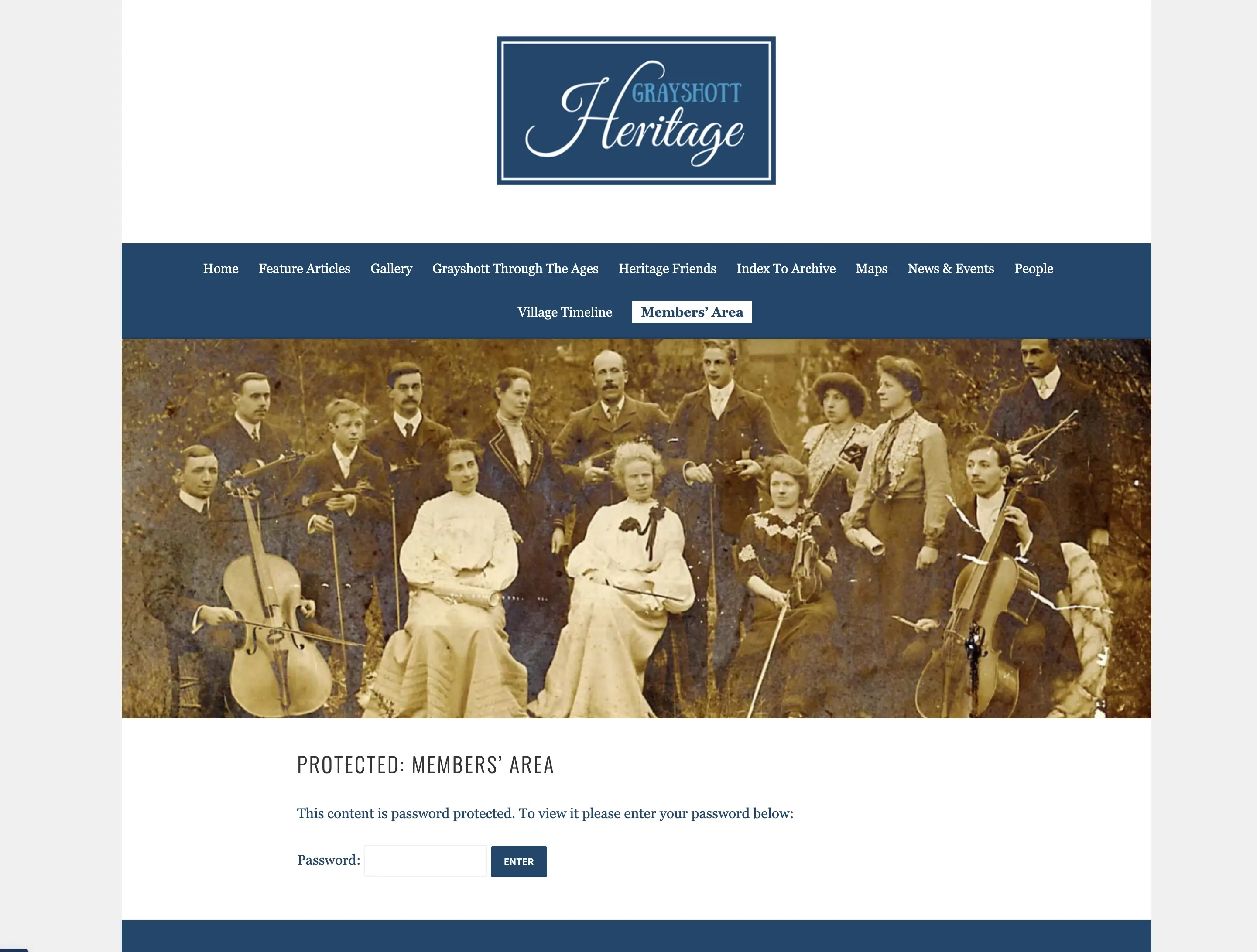 Grayshott Heritage members login page